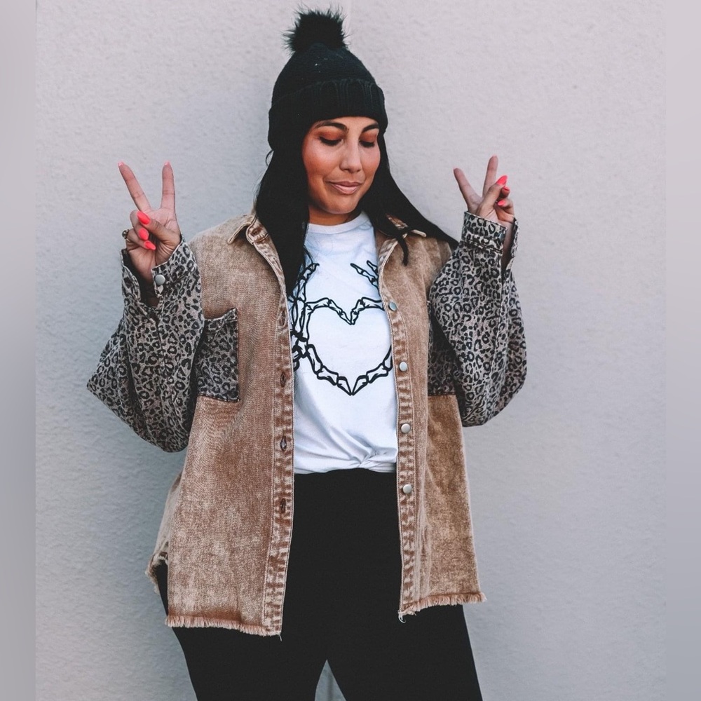 Maverick the Collection, The Amos jean jacket! Tan with leopard print sleeves!